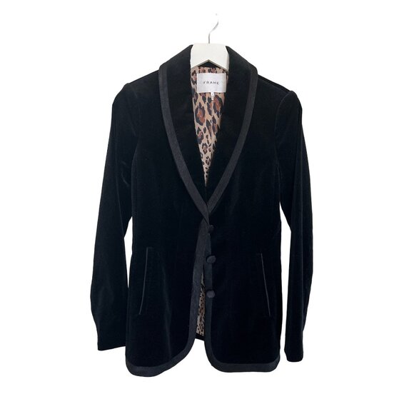 Frame Black Velvet Blazer Jacket With Leopard Print Lining - Picture 2 of 8